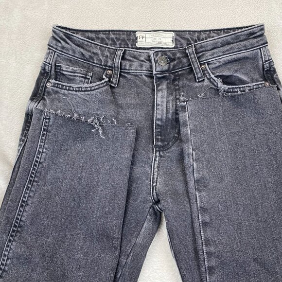 Free People Womans Jeans Size 25 High-Waisted Distressed Black Denim - Picture 7 of 10